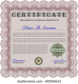 Plantilla de certificado o diploma rojo. Personalizable, fácil de editar y cambiar los colores. Diseño cordial. Fácil de imprimir. 