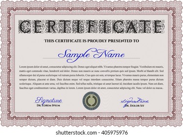 Red Certificate or diploma template. Customizable, Easy to edit and change colors. Easy to print. Cordial design. 