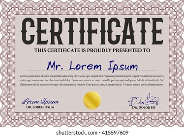 Red Certificate or diploma template. Customizable, Easy to edit and change colors. Cordial design. Easy to print. 