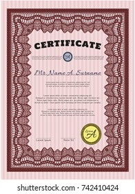 Red Certificate or diploma template. Customizable, Easy to edit and change colors. Easy to print. Good design. 