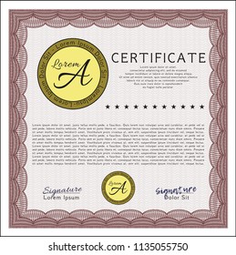 Red Certificate or diploma template. Detailed. With guilloche pattern and background. Cordial design. 