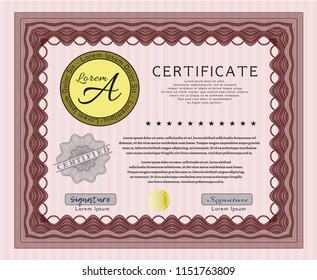 Red Certificate or diploma template. Detailed. With great quality guilloche pattern. Money style design. 