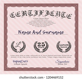 Red Certificate or diploma template. Detailed. With guilloche pattern and background. Money Pattern. 