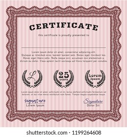 Red Certificate or diploma template. Easy to print. Vector illustration. Lovely design. 