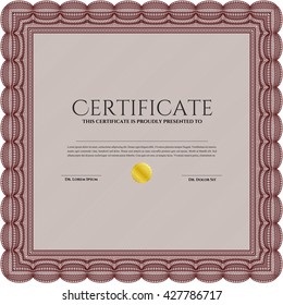 Red Certificate or diploma template. Easy to print. Customizable, Easy to edit and change colors. Cordial design. 