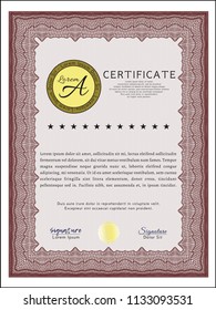 Red Certificate or diploma template. Good design. Printer friendly. Vector illustration. 