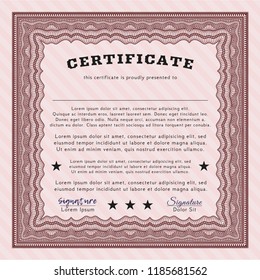 Red Certificate or diploma template. Good design. With complex linear background. Detailed. 