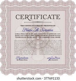 Red Certificate or diploma template. Good design. With background. Border, frame. 
