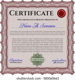 Red Certificate or diploma template. Good design. With background. Border, frame. 