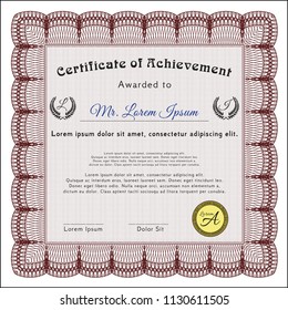 Red Certificate or diploma template. With great quality guilloche pattern. Detailed. Excellent design. 