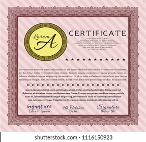 Red Certificate or diploma template. With guilloche pattern and background. Nice design. Customizable, Easy to edit and change colors. 