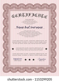 Red Certificate or diploma template. With guilloche pattern and background. Customizable, Easy to edit and change colors. Lovely design. 