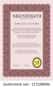 Red Certificate or diploma template. With guilloche pattern and background. Detailed. Superior design. 