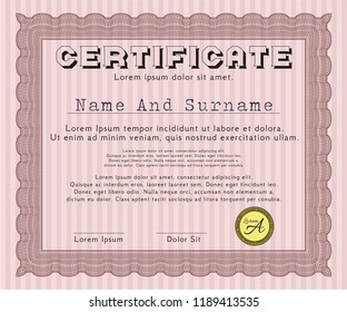 Red Certificate or diploma template. With guilloche pattern. Money design. Vector illustration. 