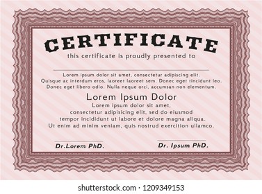Red Certificate or diploma template. With guilloche pattern and background. Superior design. Customizable, Easy to edit and change colors. 