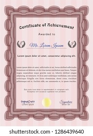 Red Certificate or diploma template. With guilloche pattern. Excellent design. Vector illustration. 