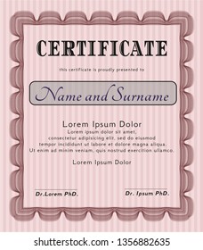 Red Certificate or diploma template. With guilloche pattern and background. Perfect design. Vector illustration. 