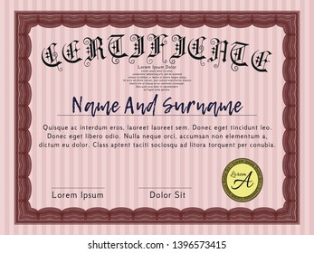 Red Certificate or diploma template. With guilloche pattern. Detailed. Modern design. 