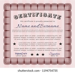 Red Certificate or diploma template. With linear background. Customizable, Easy to edit and change colors. Lovely design. 