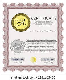 Red Certificate or diploma template. With linear background. Good design. Vector illustration. 