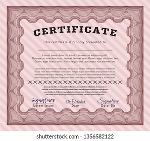 Red Certificate or diploma template. With linear background. Nice design. Detailed. 