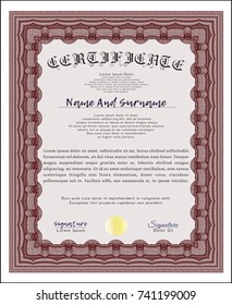 Red Certificate or diploma template. With linear background. Detailed. Beauty design. 