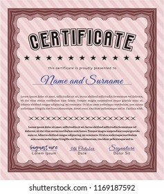 Red Certificate or diploma template. Lovely design. Vector illustration. With linear background. 