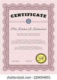 Red Certificate or diploma template. Lovely design. Vector illustration. With background. 