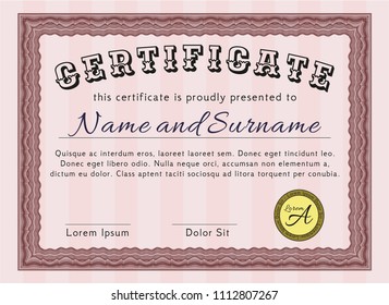  Red Certificate or diploma template. Modern design. With guilloche pattern. Vector illustration. 