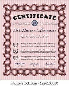 Red Certificate or diploma template. Modern design. With complex background. Customizable, Easy to edit and change colors. 