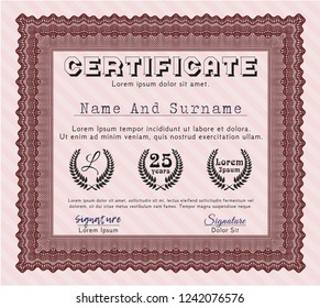 Red Certificate or diploma template. Modern design. With quality background. Detailed. 