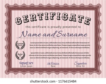 Red Certificate or diploma template. Money design. Detailed. With great quality guilloche pattern. 