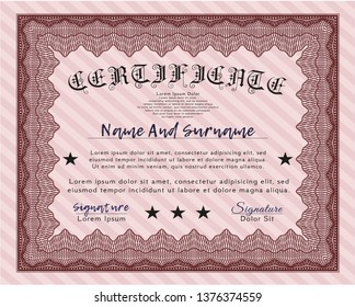 Red Certificate or diploma template. Money Pattern. Detailed. With complex background. 