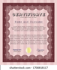 Red Certificate or diploma template. Money design. Detailed. Easy to print. 