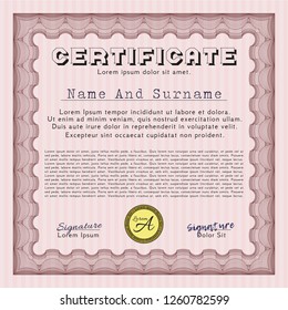 Red Certificate or diploma template. Perfect design. Detailed. With complex linear background. 
