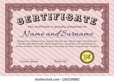Red Certificate or diploma template. Perfect design. With background. Customizable, Easy to edit and change colors. 