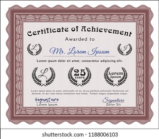 Red Certificate or diploma template. Printer friendly. Detailed. Elegant design. 