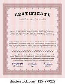 Red Certificate or diploma template. Printer friendly. Vector illustration. Cordial design. 