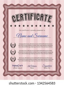 Red Certificate or diploma template. Printer friendly. Money Pattern design. Vector illustration. 