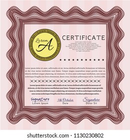Red Certificate or diploma template. With quality background. Detailed. Artistry design. 