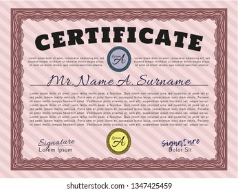 Red Certificate or diploma template. With quality background. Detailed. Retro design. 