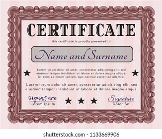 Red Certificate or diploma template. Retro design. Vector illustration. With linear background. 
