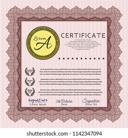 Red Certificate or diploma template. Retro design. Customizable, Easy to edit and change colors. Complex background. 