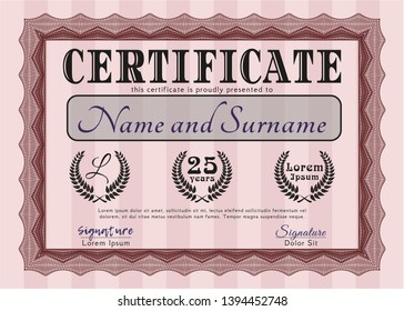Red Certificate or diploma template. Sophisticated design. Easy to print. Customizable, Easy to edit and change colors. 