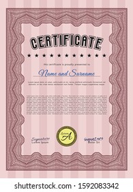 Red Certificate or diploma template. Sophisticated design. With background. Customizable, Easy to edit and change colors. 