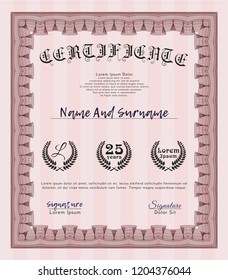Red Certificate or diploma template. Superior design. With guilloche pattern. Detailed. 