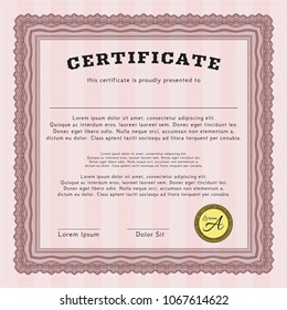Red Certificate or diploma template. Vector illustration. With linear background. Retro design. 