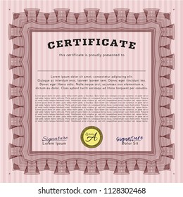 Red Certificate or diploma template. Vector illustration. With guilloche pattern. Good design. 