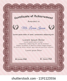 Red Certificate or diploma template. Vector illustration. With linear background. Sophisticated design. 