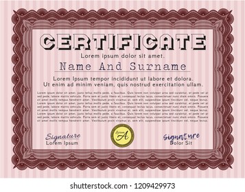 Red Certificate or diploma template. Vector illustration. Easy to print. Money design. 